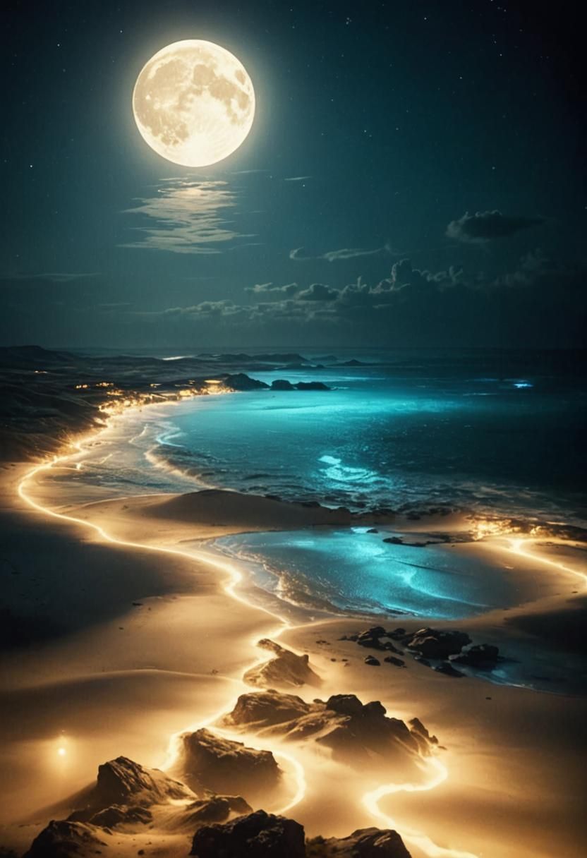 Dramatic Moonlight Scene with Film Grain Effect