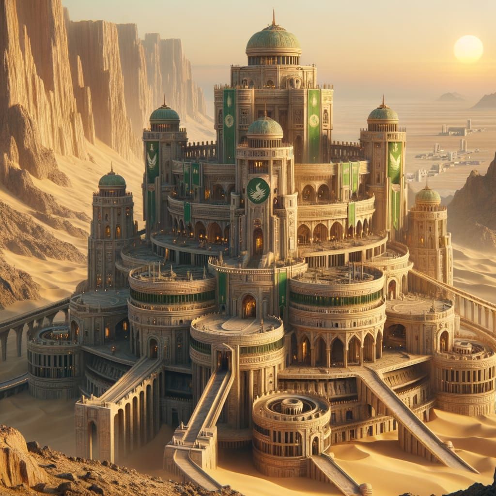 Desert Kingdom Fortress on Mesa at Sunset