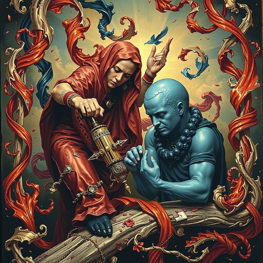 Abstract Swirling Red Forms in Dynamic Motion