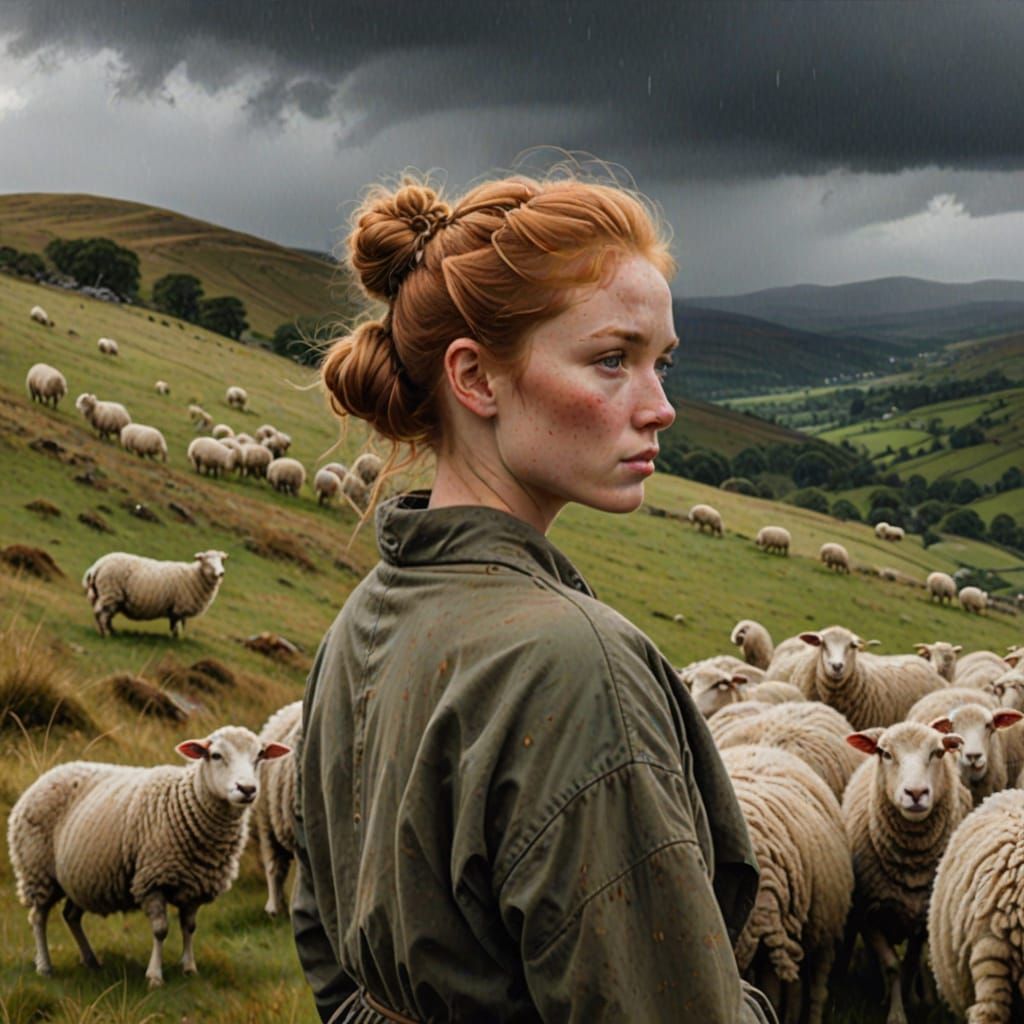 Highland Woman in Impressionist Landscape