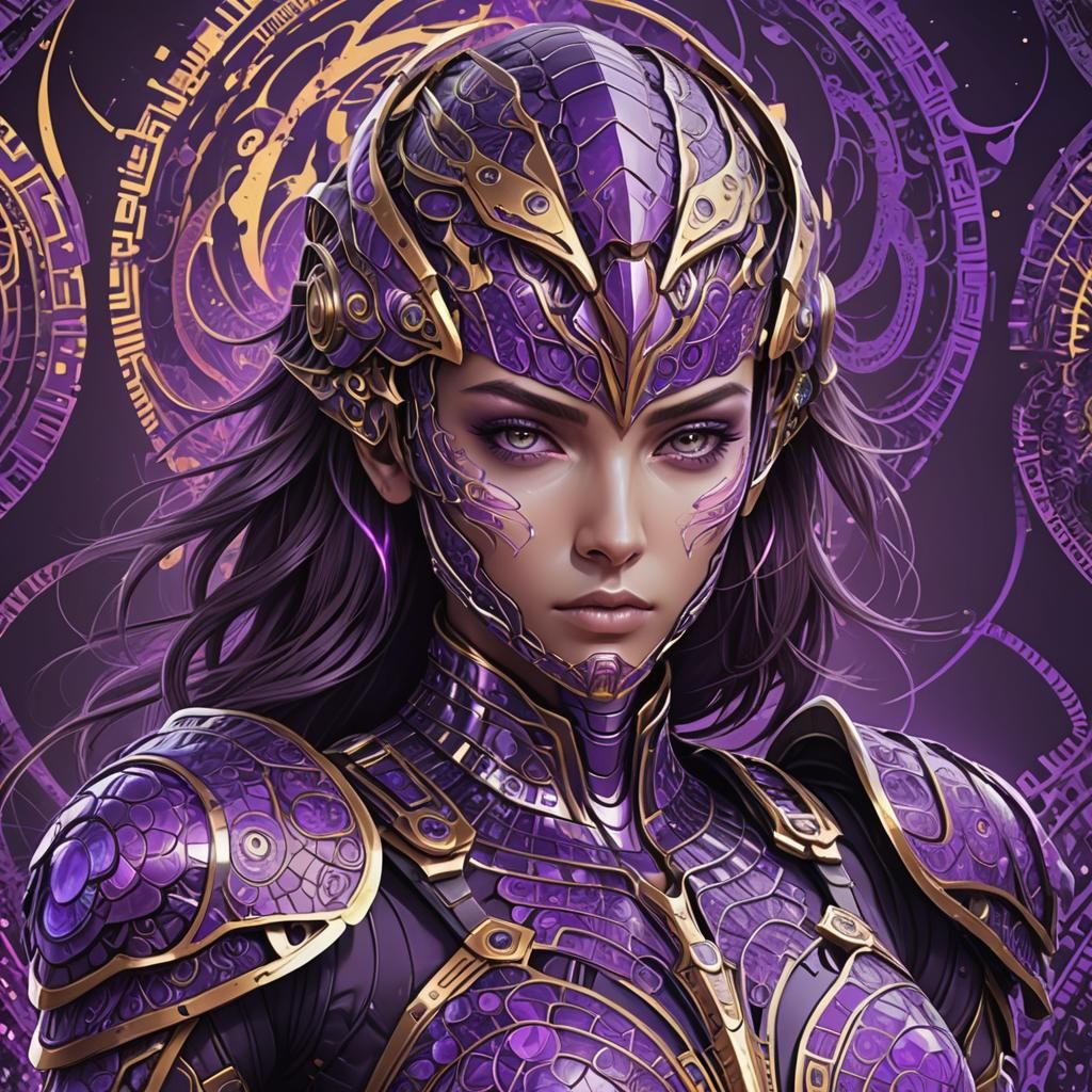 Android Warrior with Purple Neon Armor