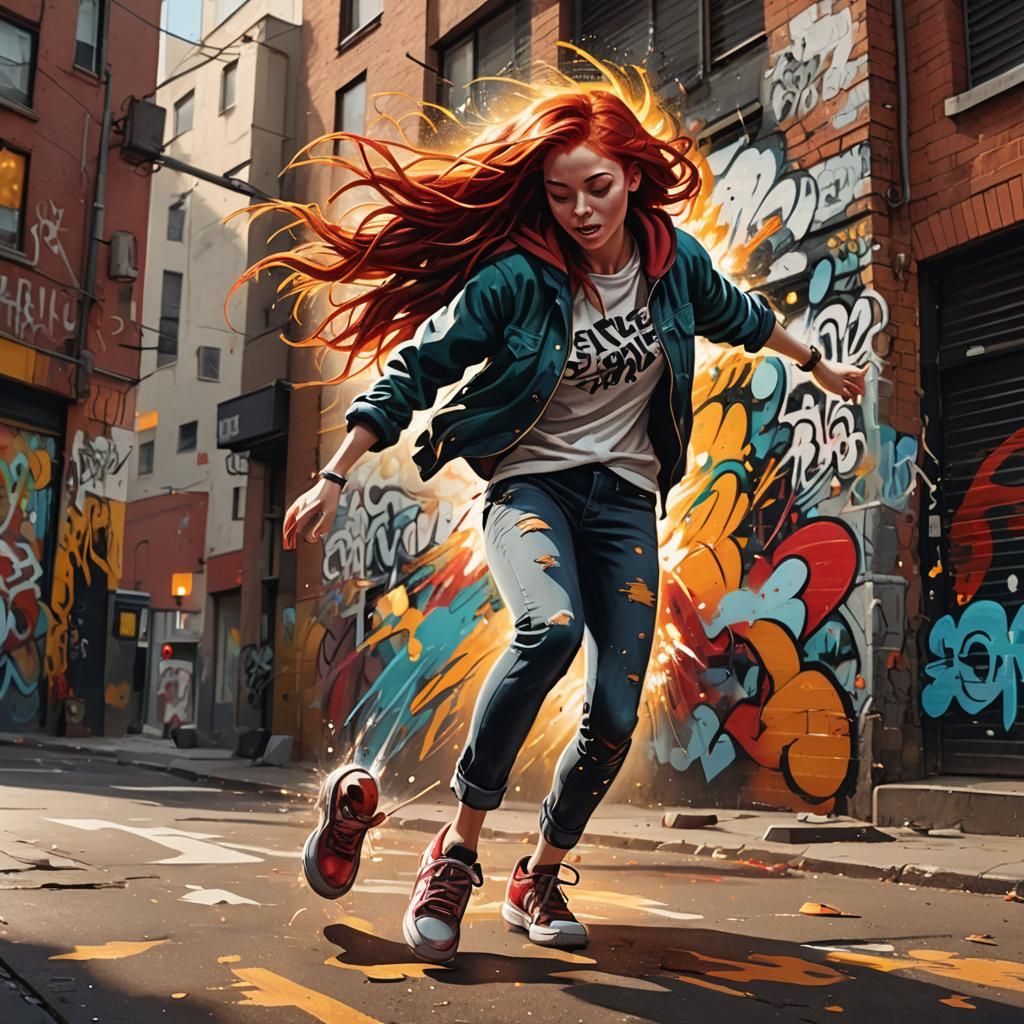 Dynamic Street Art of Teen Dancer in City