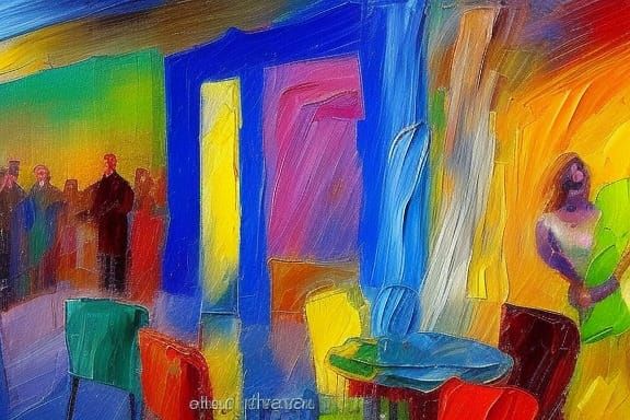 Casino Interior in Expressionist Impasto Style