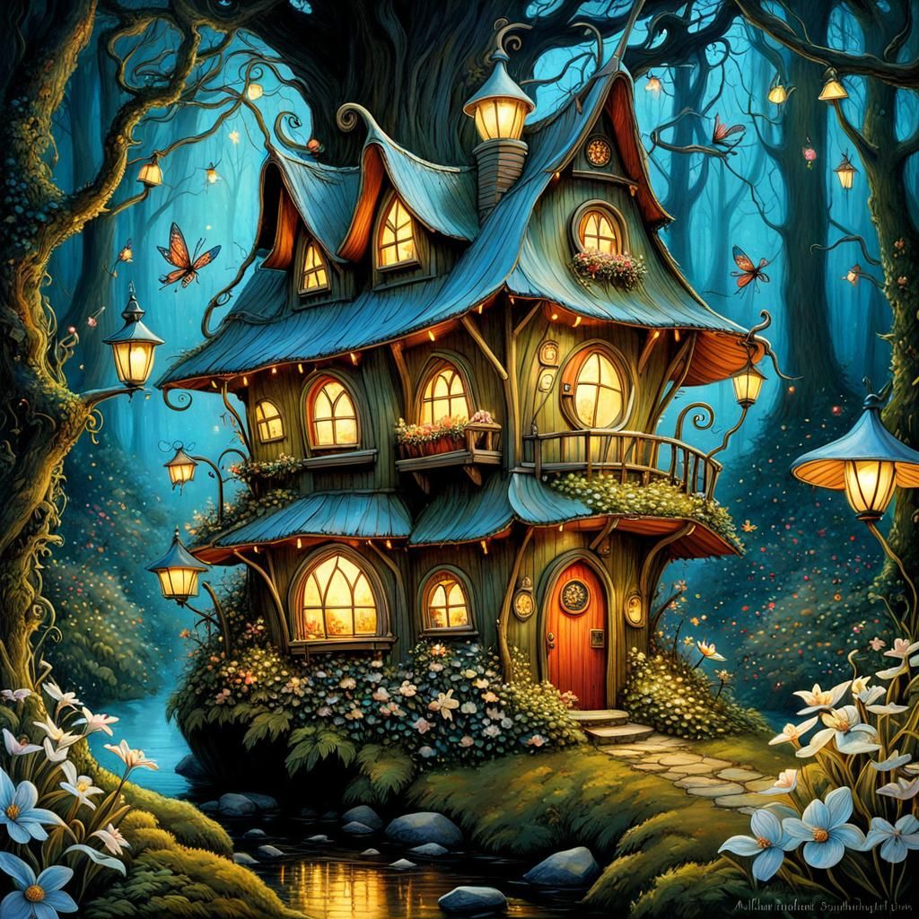 Magical Fairy Village at Night