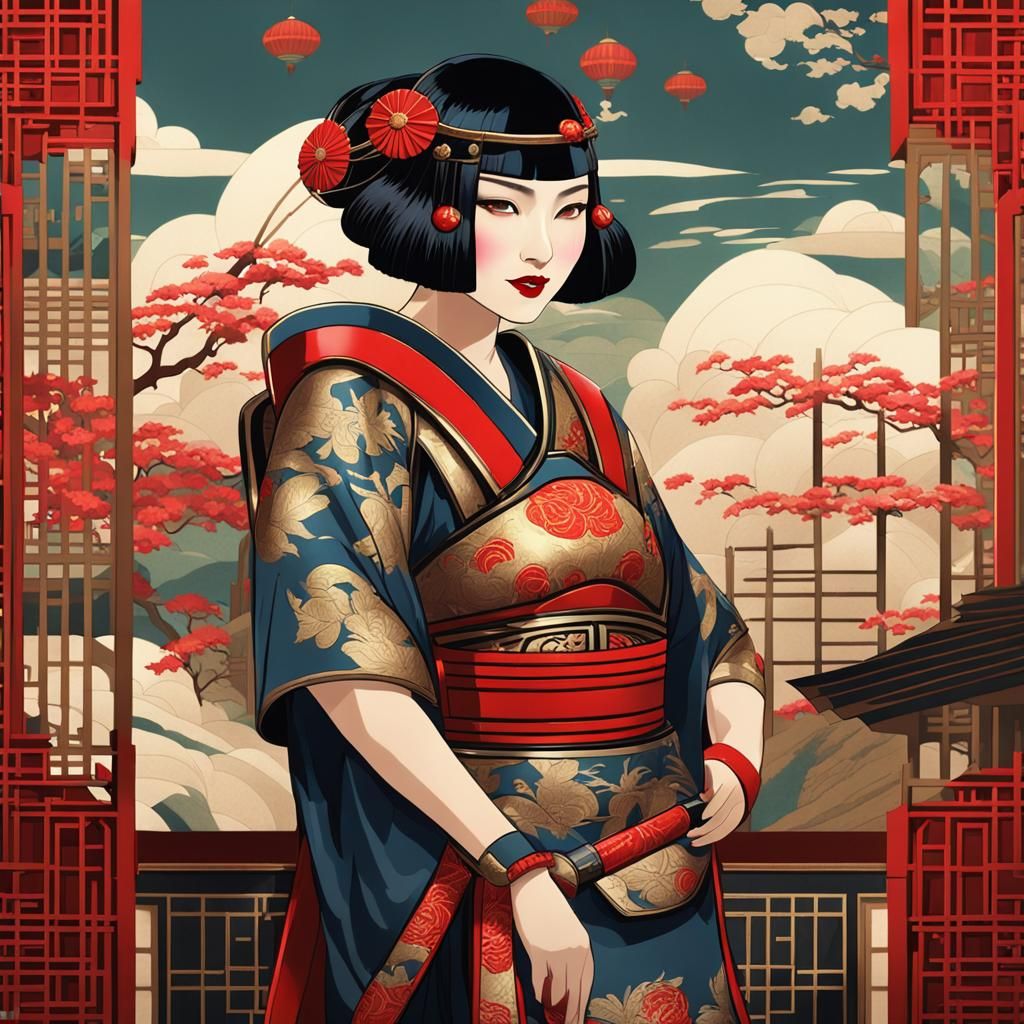 Art Deco Japanese Flapper in Samurai Armor