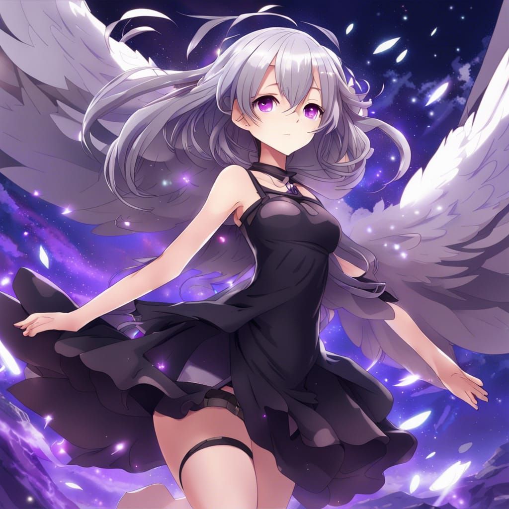 Anime Girl with Wings and Purple Eyes
