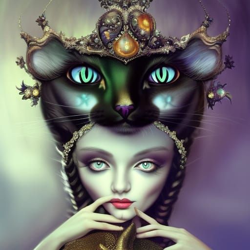 Black Cat Queen in Surreal Steampunk Style