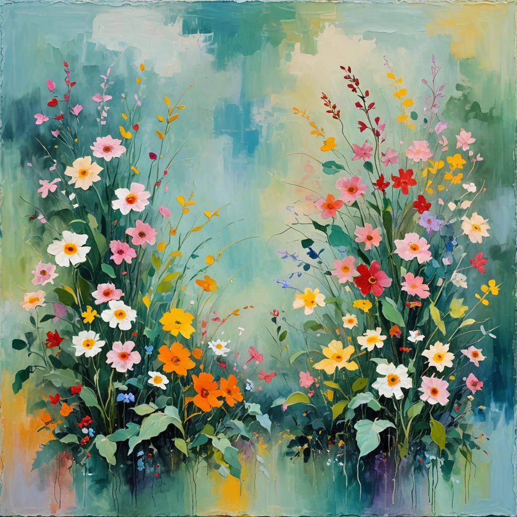 Abstract Garden in Misty Colors: Impasto Oil Painting