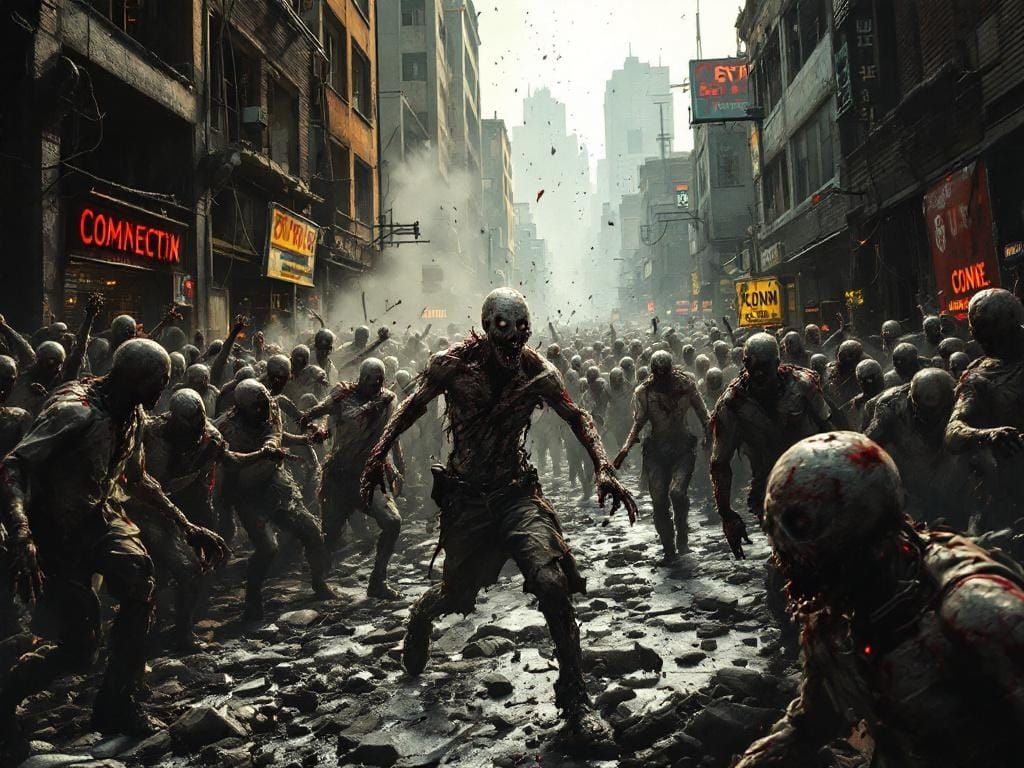 Hyperrealistic Zombie Horde in Destroyed City