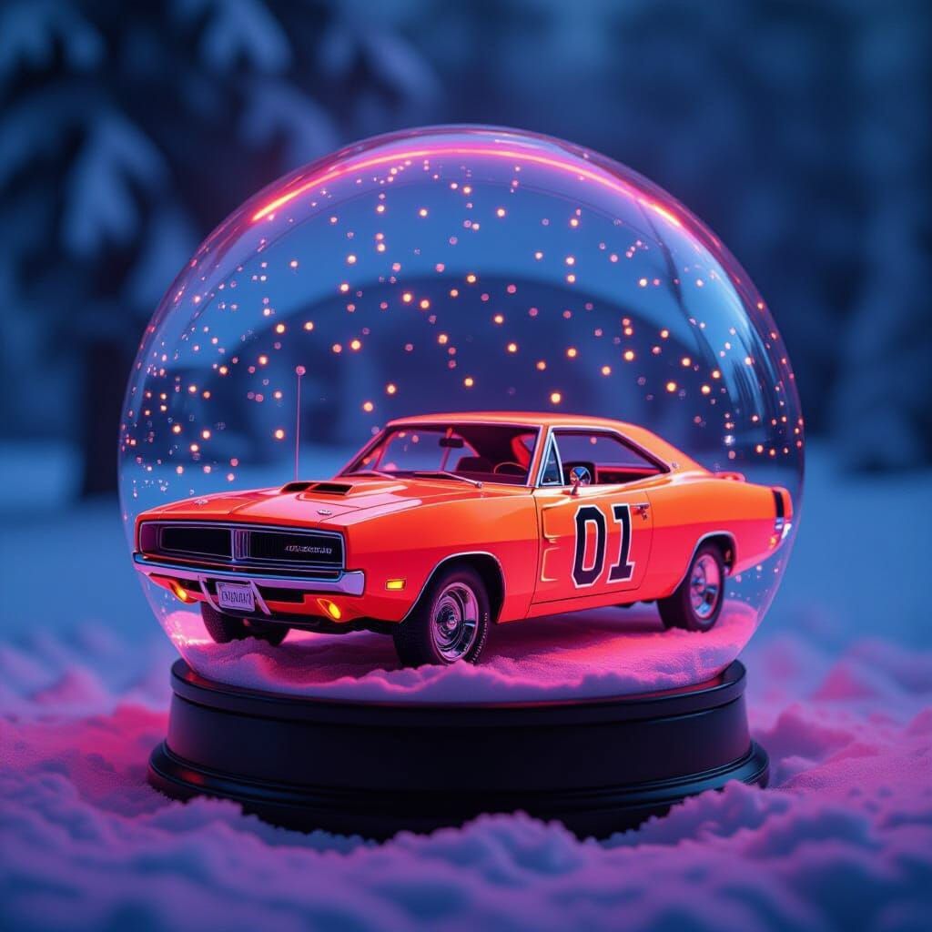 Neon Snow Globe with 1969 Dodge Charger