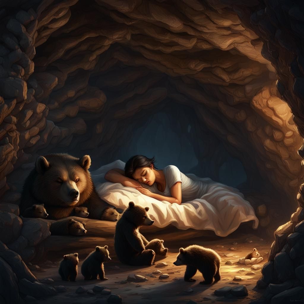 Hibernating in a Bear Cave: Dark Fantasy Art