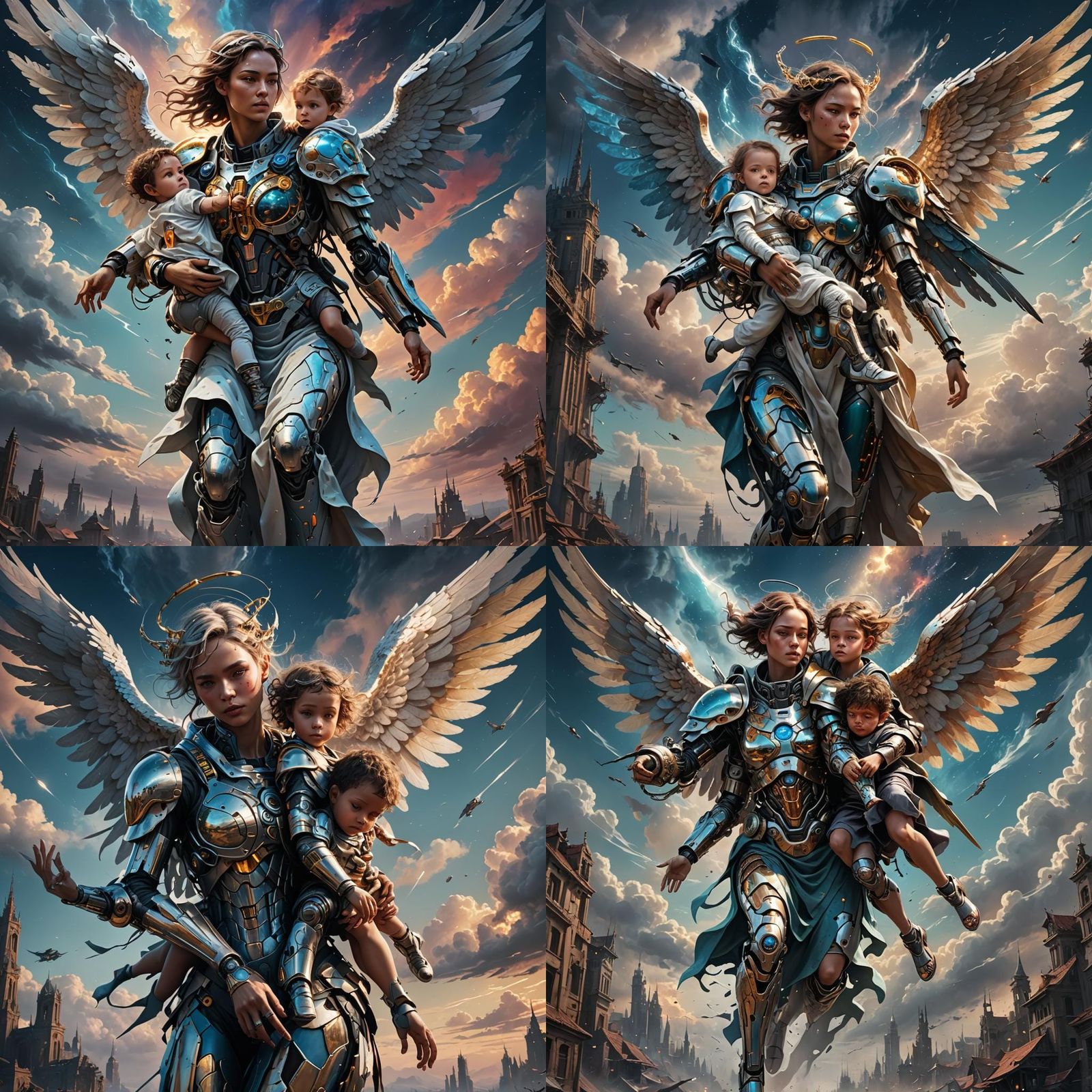 Cyborg Angel with Child: Surreal Digital Art