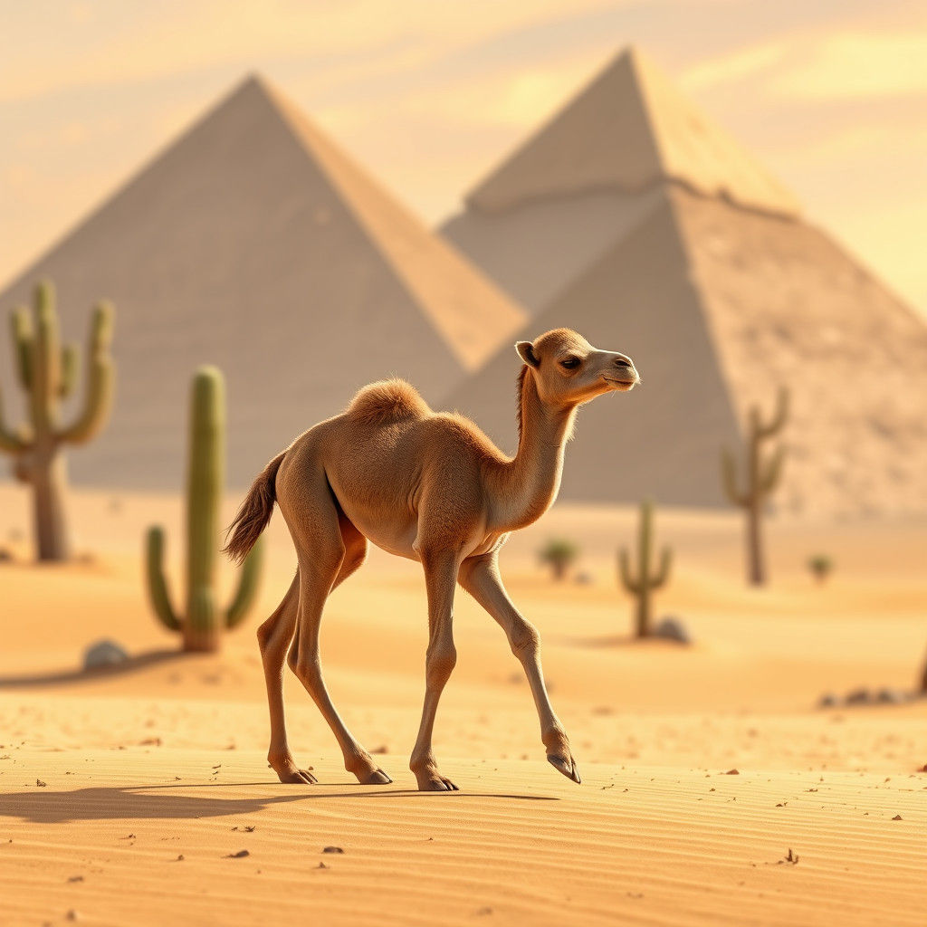 Baby Camel in the Sahara Desert Landscape