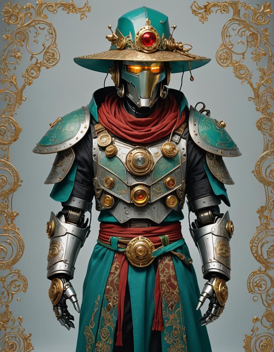 Robot Farmer in Lush Meadow, Detailed Matte Painting