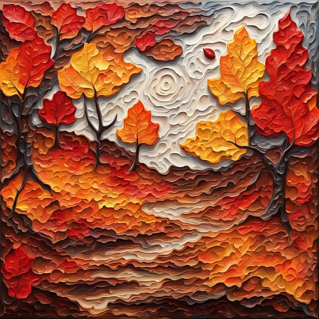 Autumn Scene as Impasto Acrylic Painting