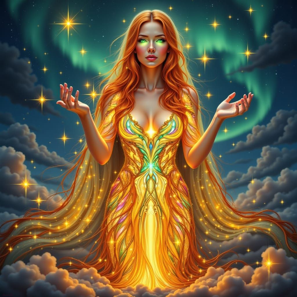 Goddess of Morning Made of Light and Aurora