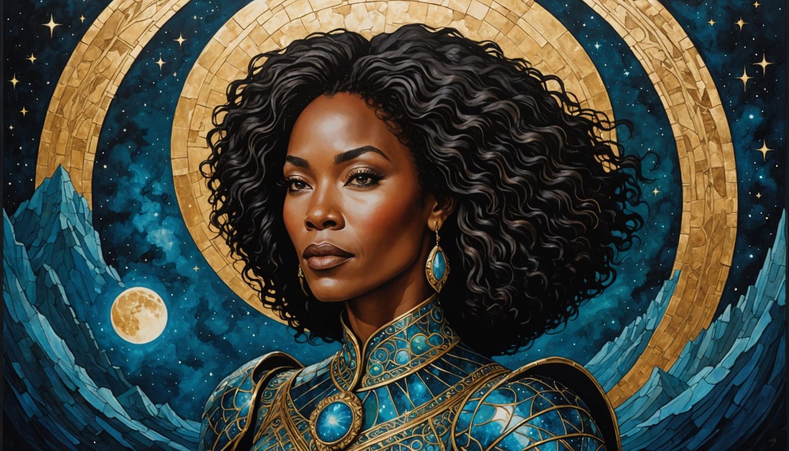 Medieval Goddess in Celestial Oil Portrait