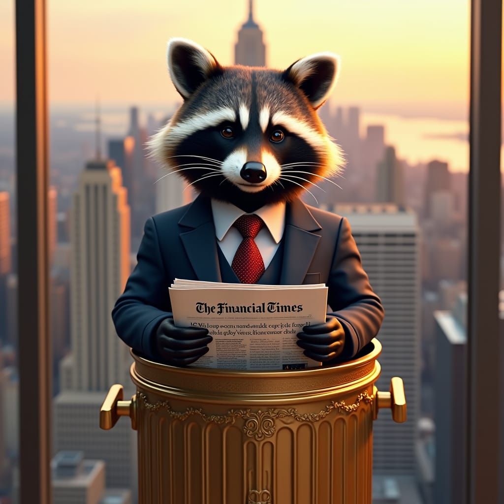 Raccoon Tycoon Emerges from Golden Trash Can