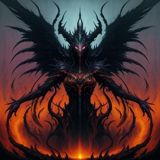 Dark Demoness Dances in Hellfire, Surrealist Concept Art