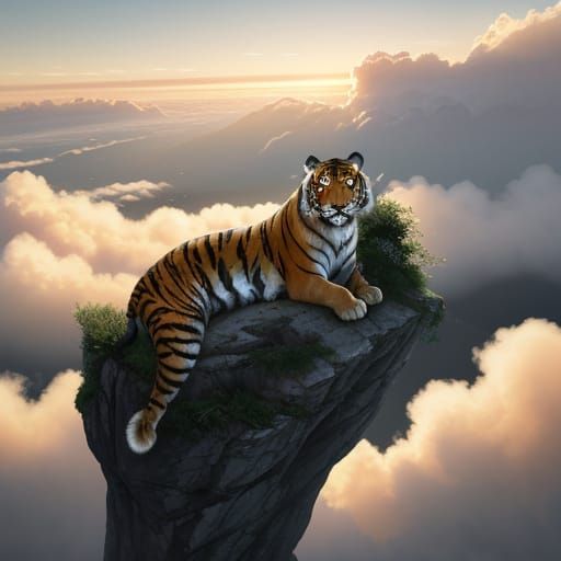 Tiger Amidst Serene Cloudscape