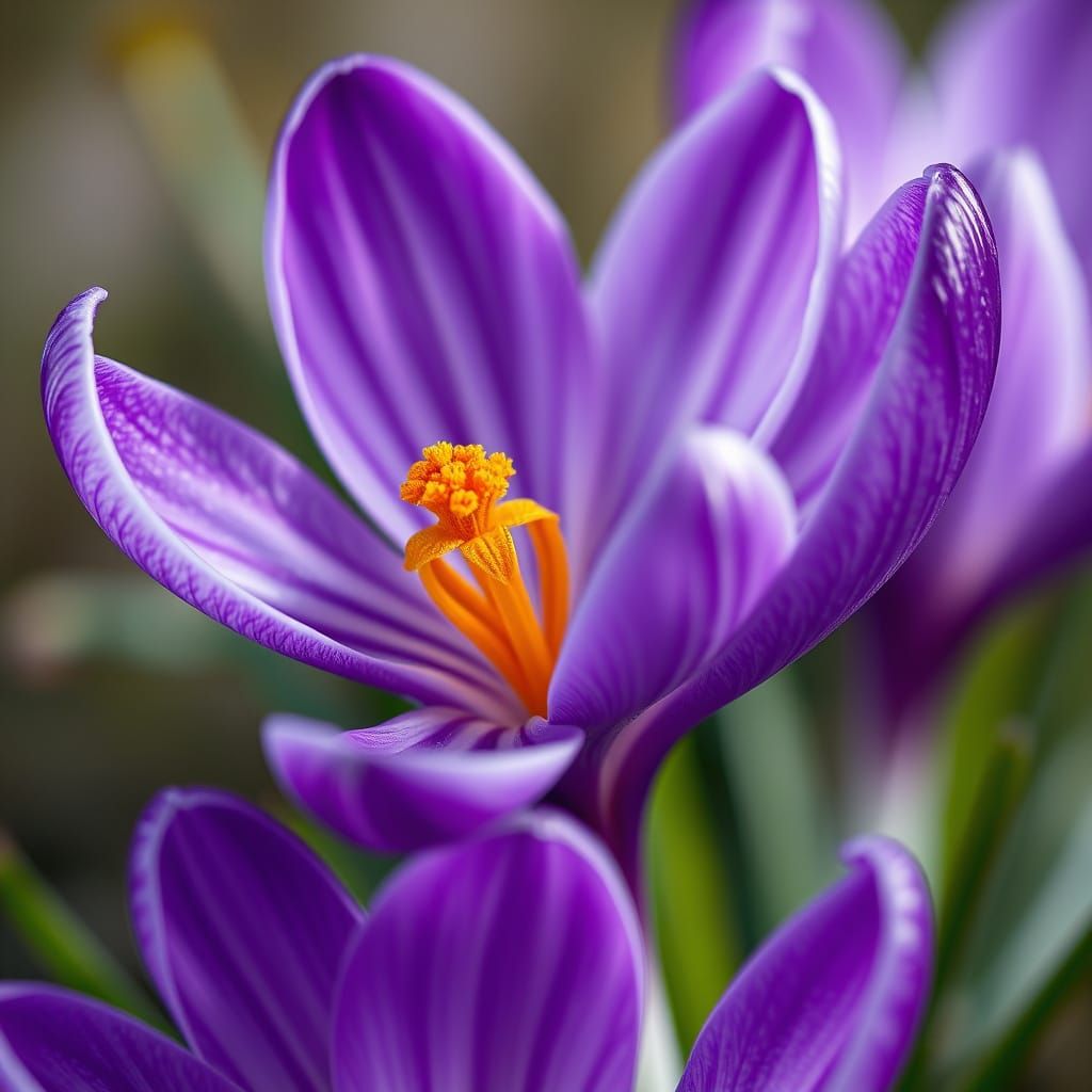 Vibrant Purple Crocus Blooms in Stunning Hyperrealism