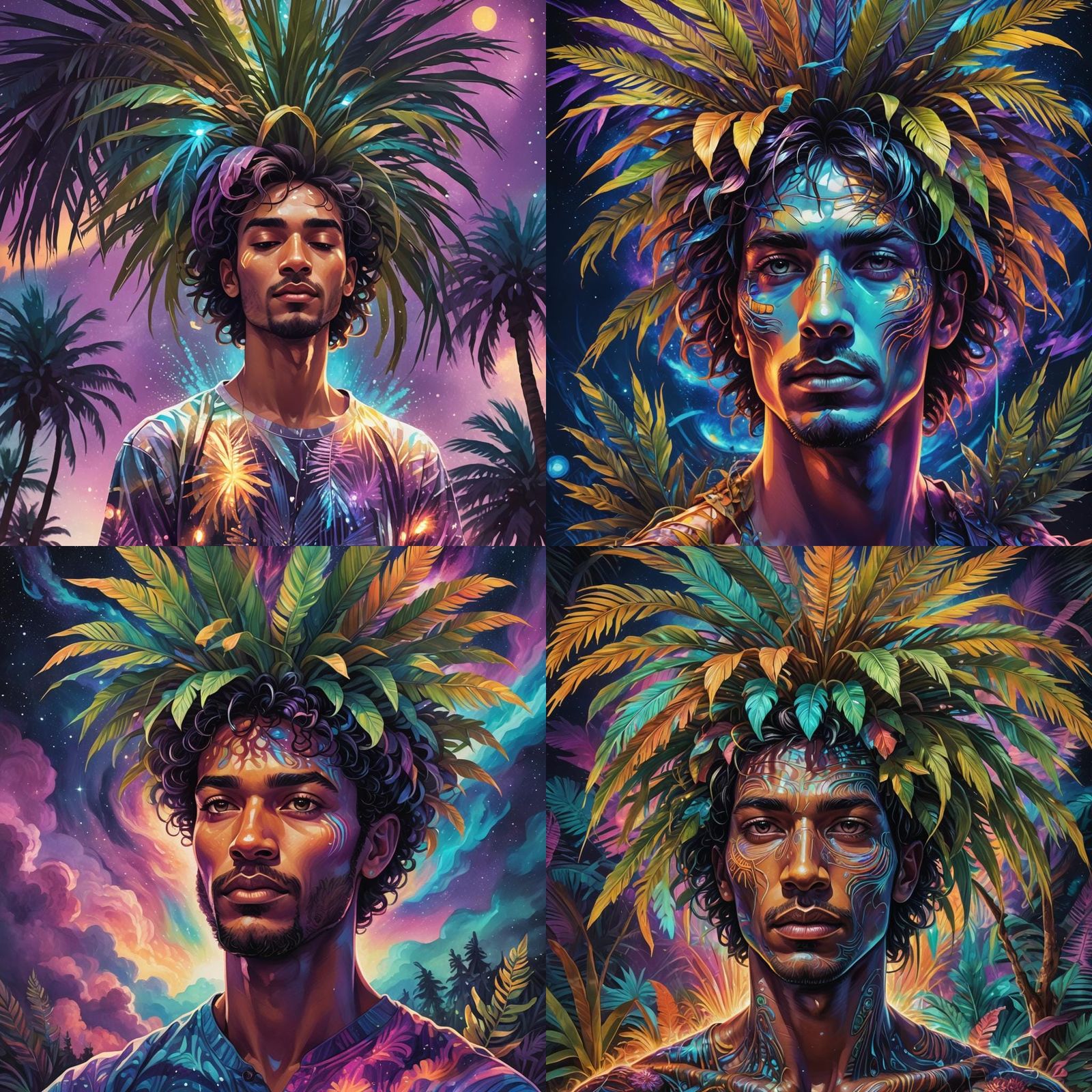 Palm Tree Hair: Astral Cosmic Illustration