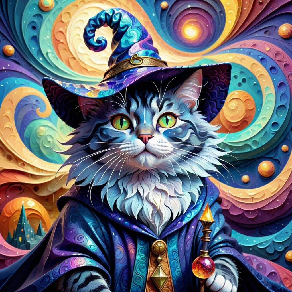 Wizard Cat in Abstract Expressionist Style