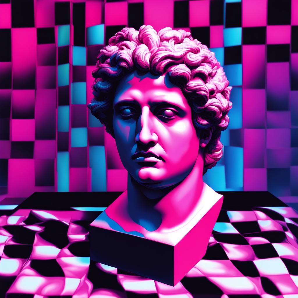 Vaporwave Album Cover with Greek Bust