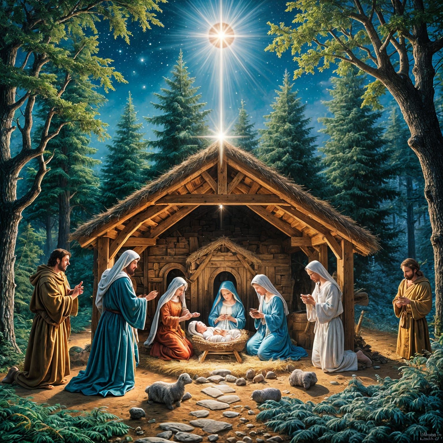 Dreamy Nativity Scene with Angels in a Stunning Widescreen D...