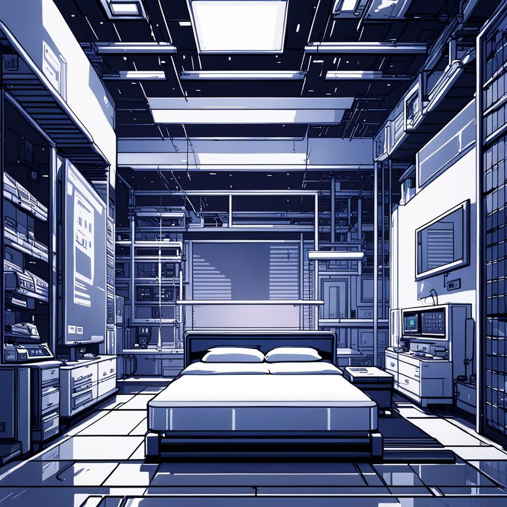 8-Bit Pixel Bedroom in Futuristic Skylab