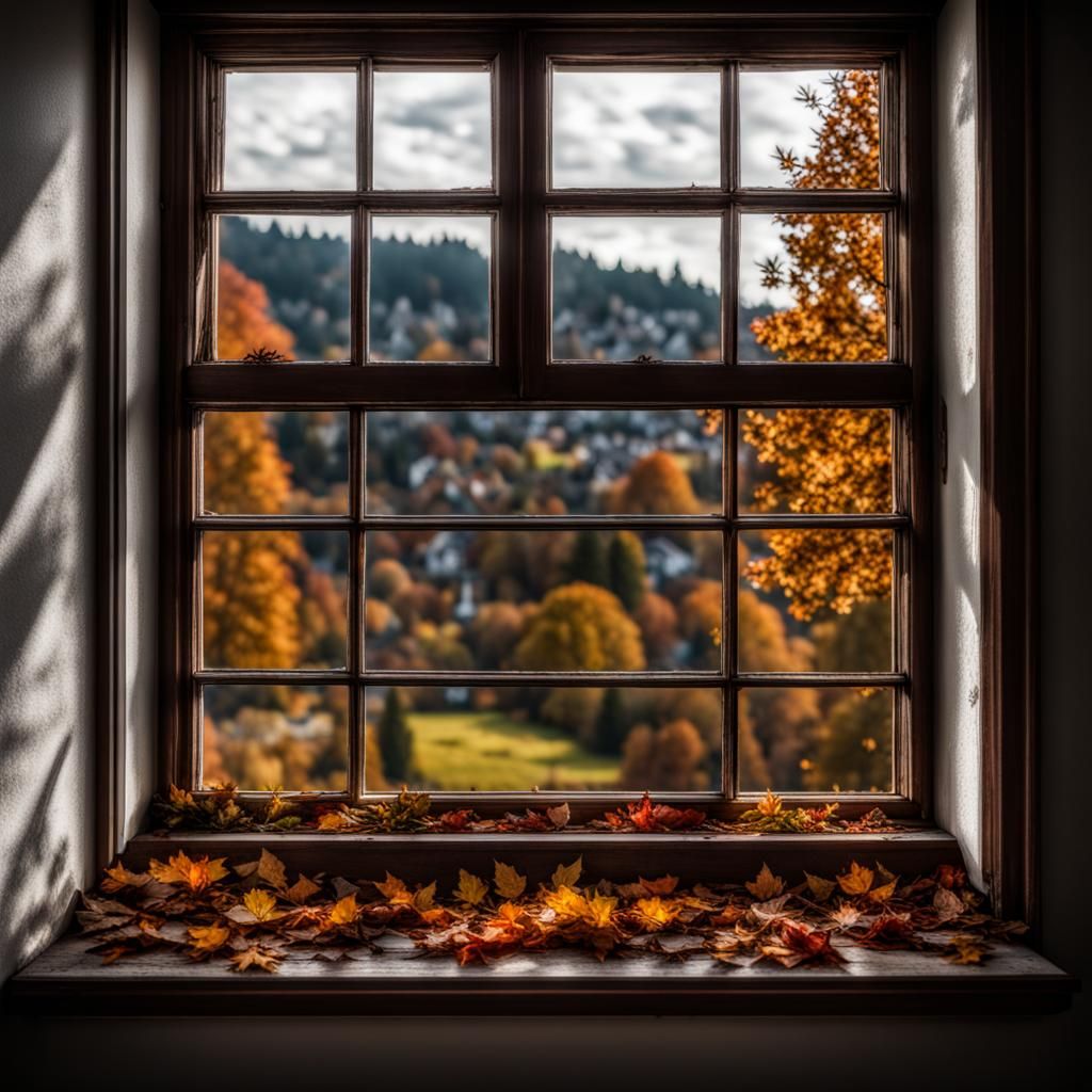 Autumn Window Decoration in Hyperrealistic Style