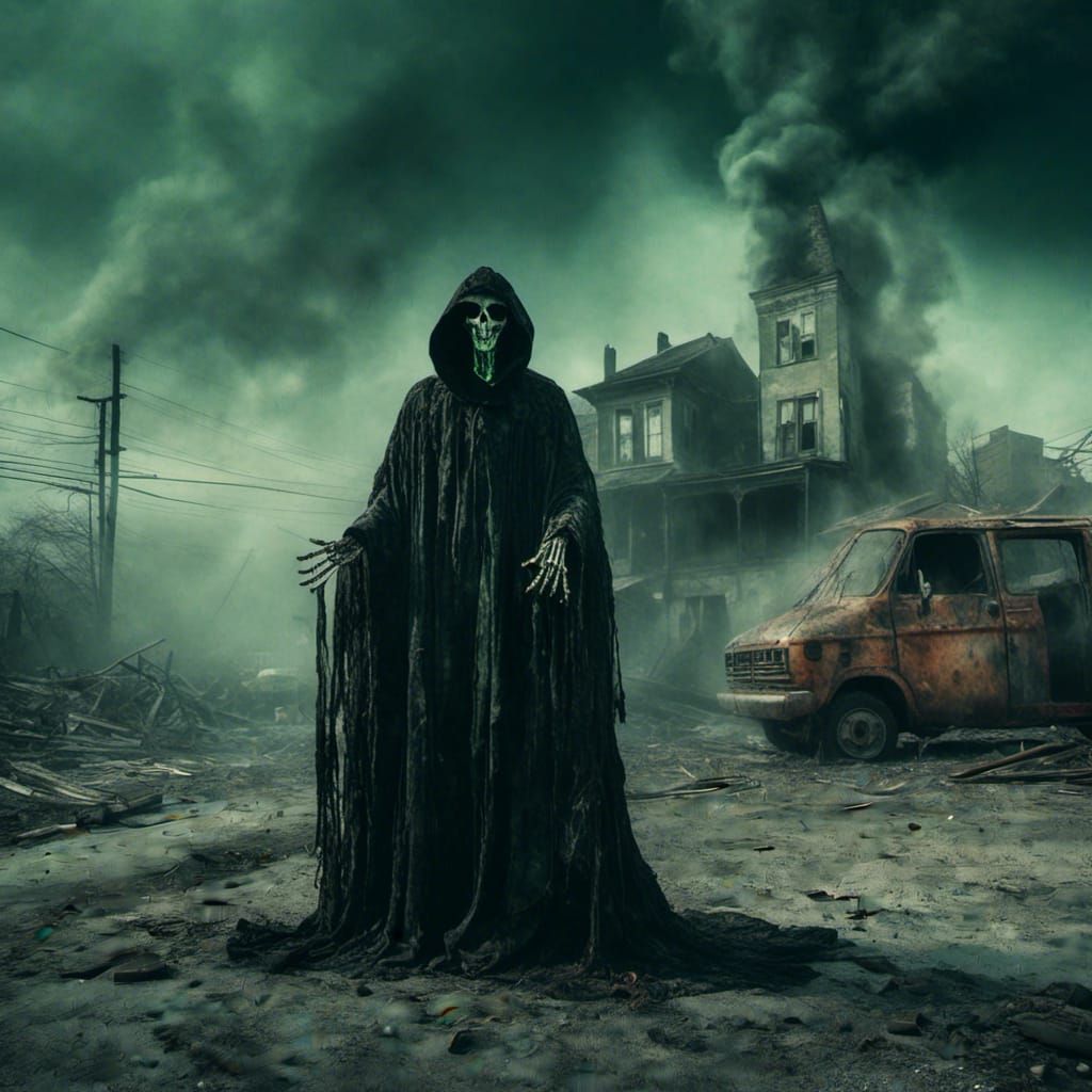 Spectral Figure Disposing of Bodies in Dark Fantasy Style