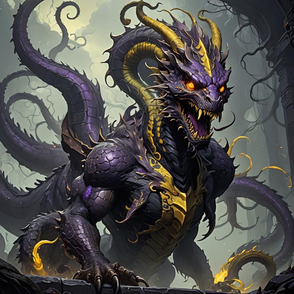 Cursed Death Hydra in Dark Fantasy Style