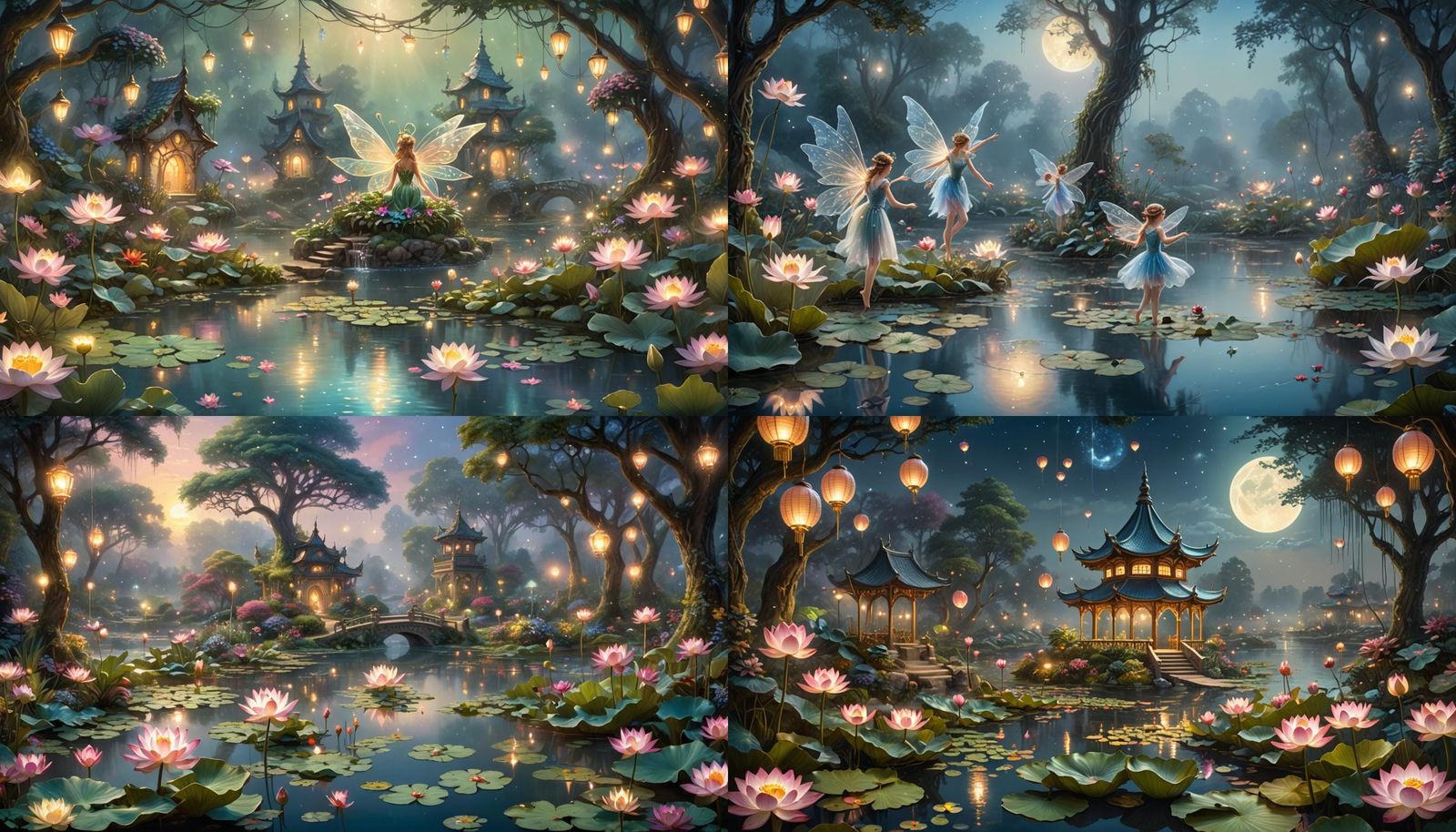Magical Fairy Garden at Midnight, Ethereal Fantasy