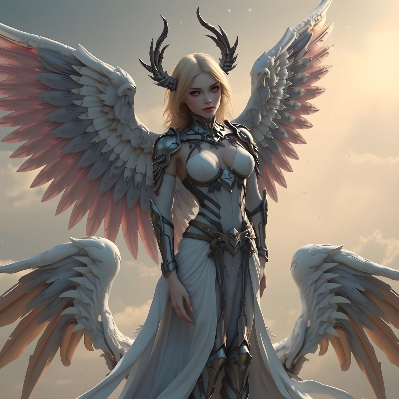 Armored Surreal Angel in Anime Style