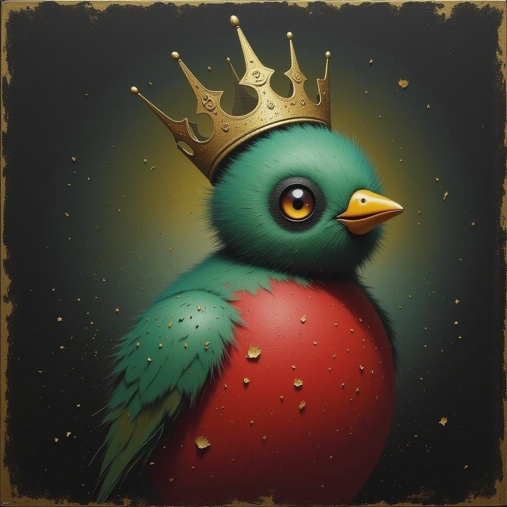 Surreal Kiwi Bird with Crown in Gothic Style