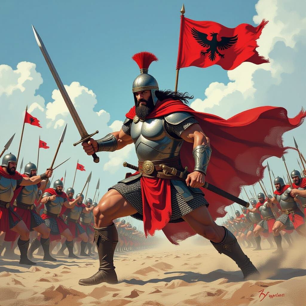 Warrior Gjergj Kastrioti Skanderbeg in Battle