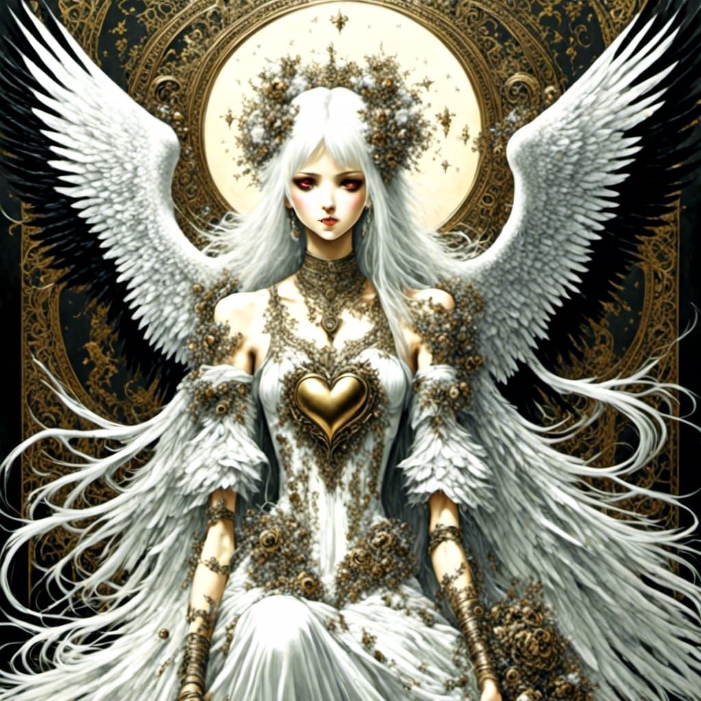 Anime Angel with White Heart in a Pure Style
