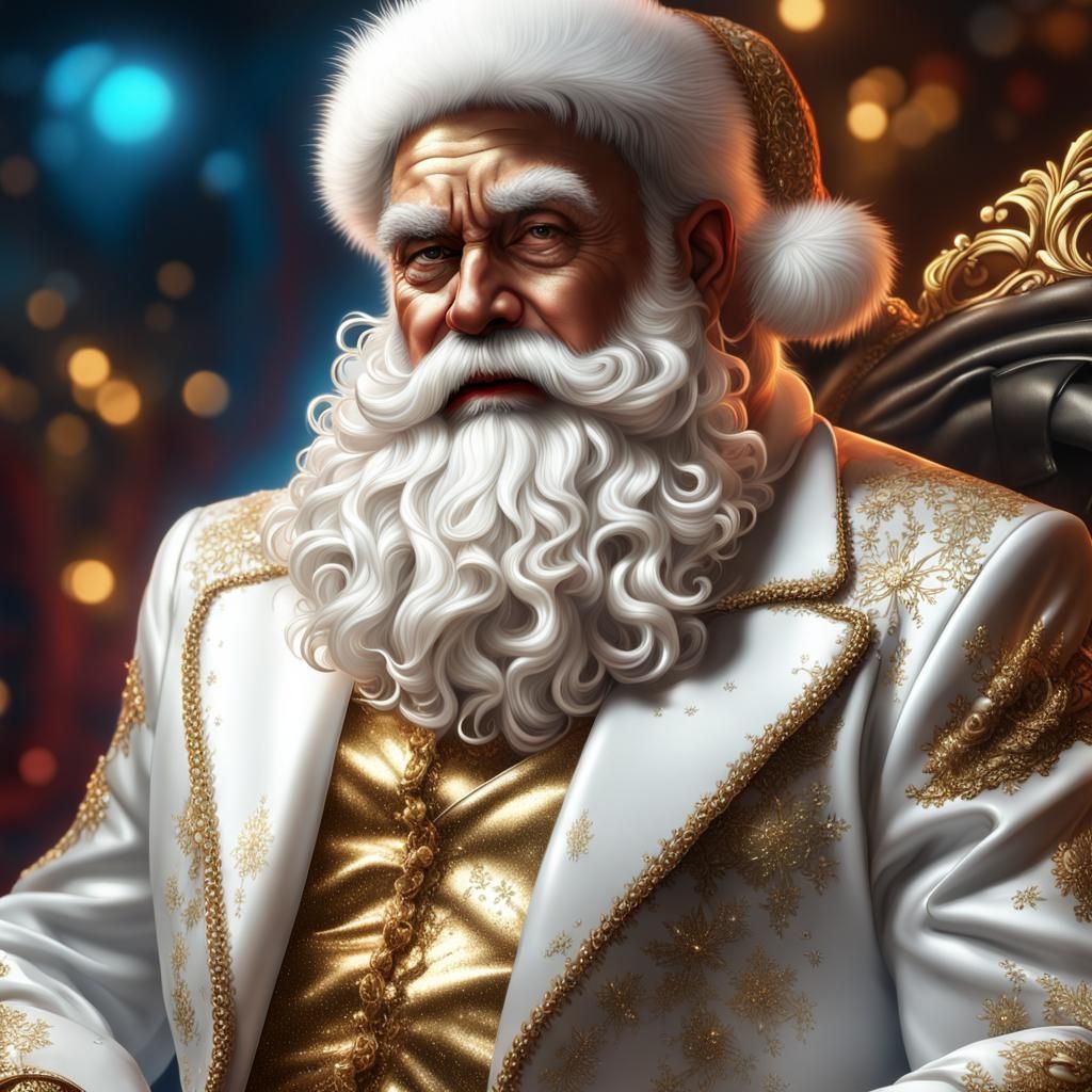 Santa Claus in Shimmering White and Gold Suit