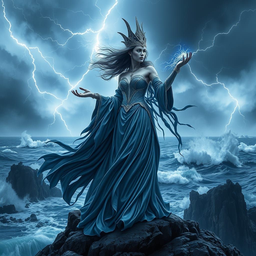 Majestic Queen of Lightning and Thunder on a Stormy Sea