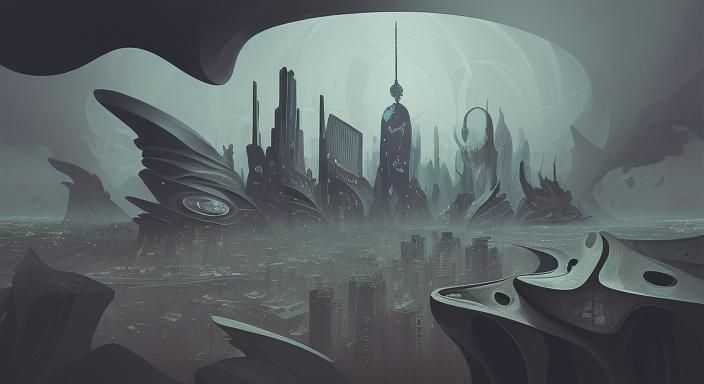 Surreal Cityscape Inspired by Abstract Expressionism