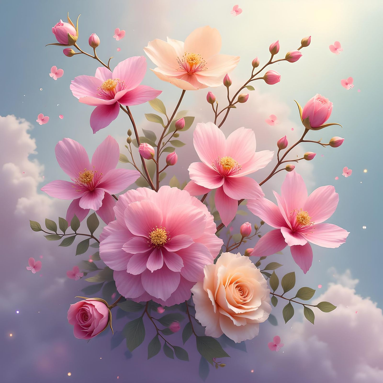 Cosmic Floral Arrangement in Vibrant Colors