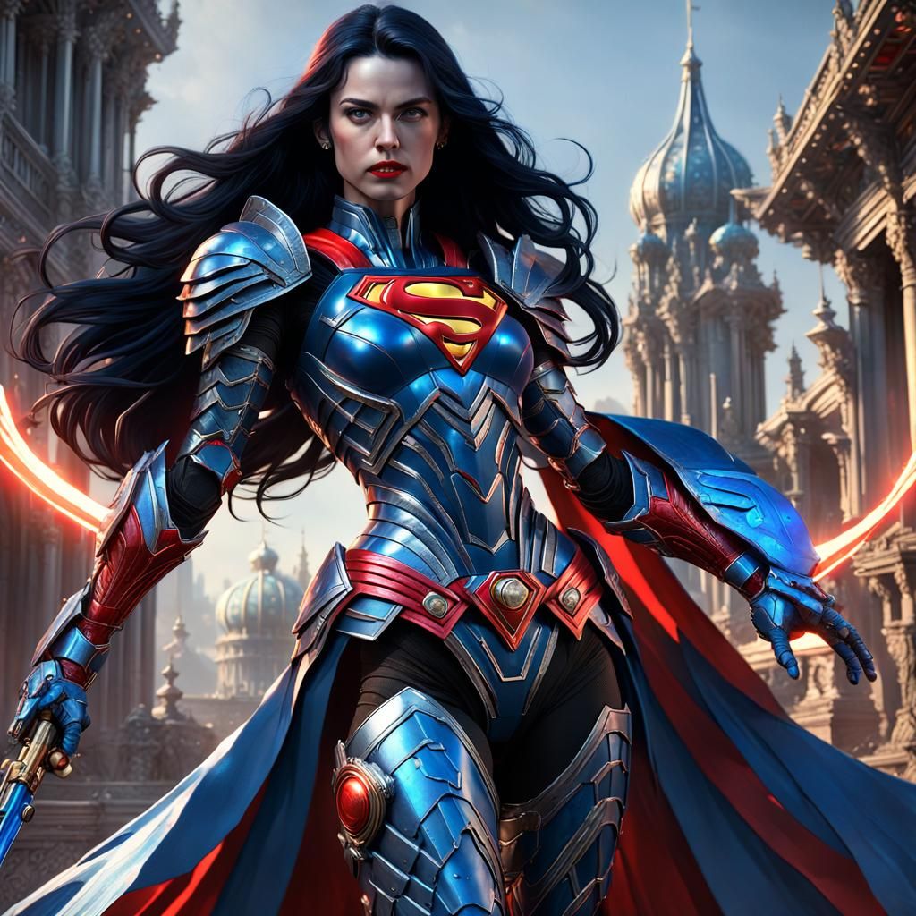 Cyberpunk Woman in Rococo Armor with Blue Sword