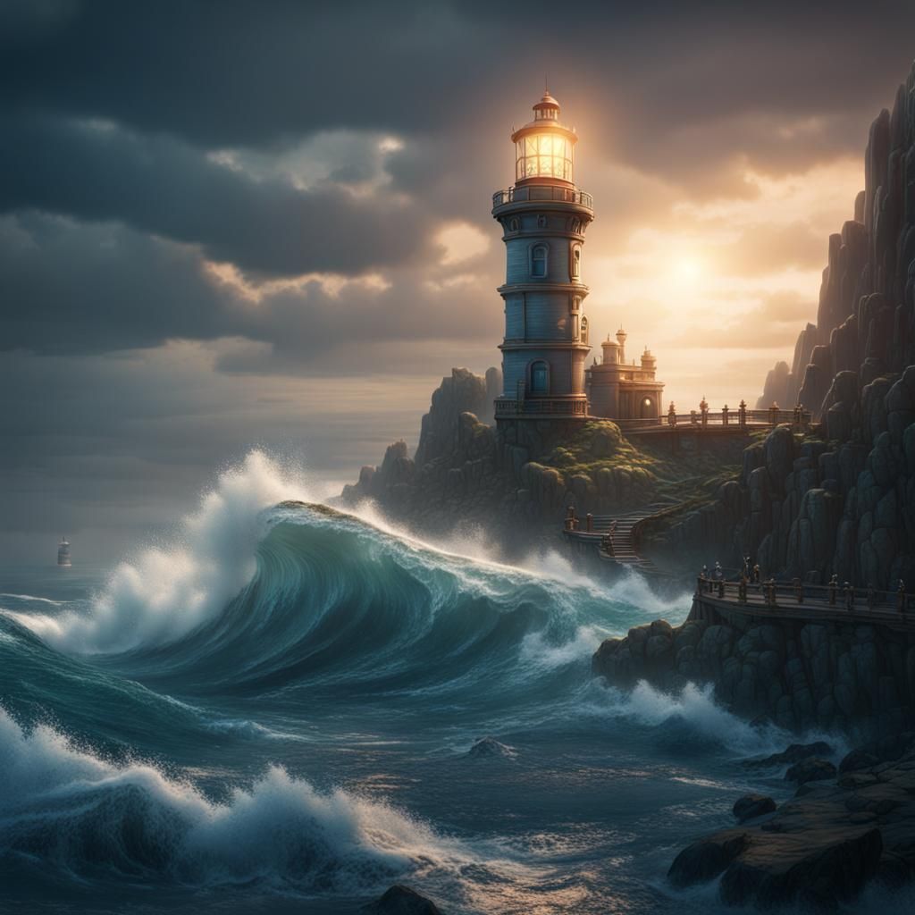 Ocean Lighthouse in Detailed Matte Painting