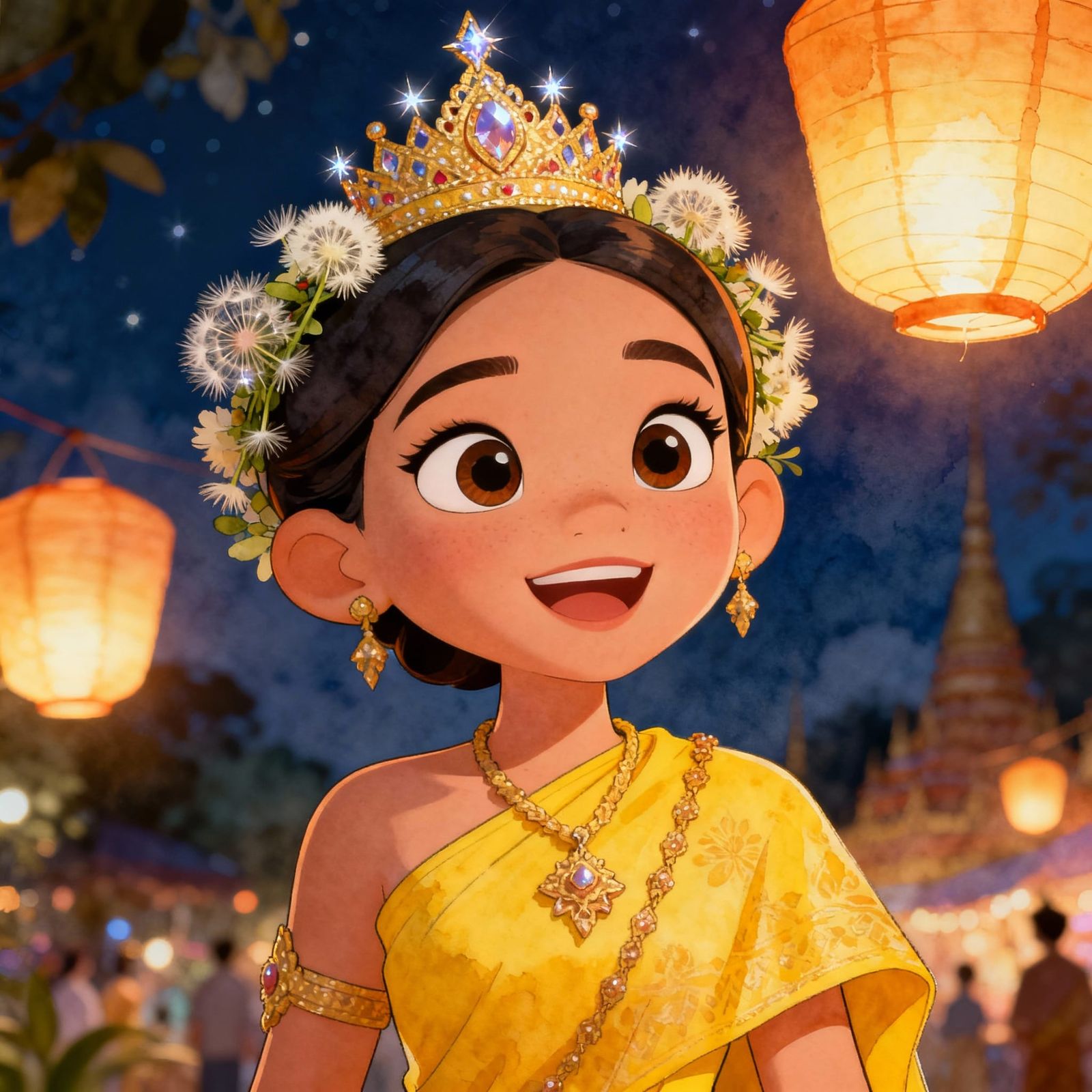 Young Thai Queen in Disney Cartoon Style