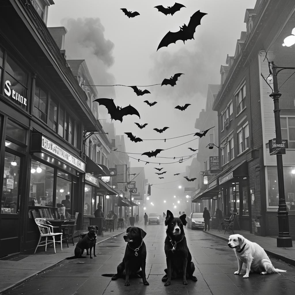 Eerie Gothic Coffee Shop with Giant Creatures