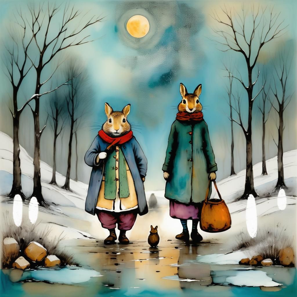 Winter Scene in Beatrix Potter Style