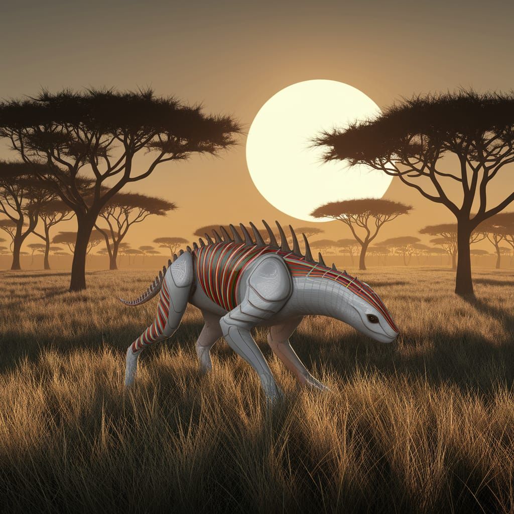 Semi-Robotic Alienoid Predator in Dystopian Savannah