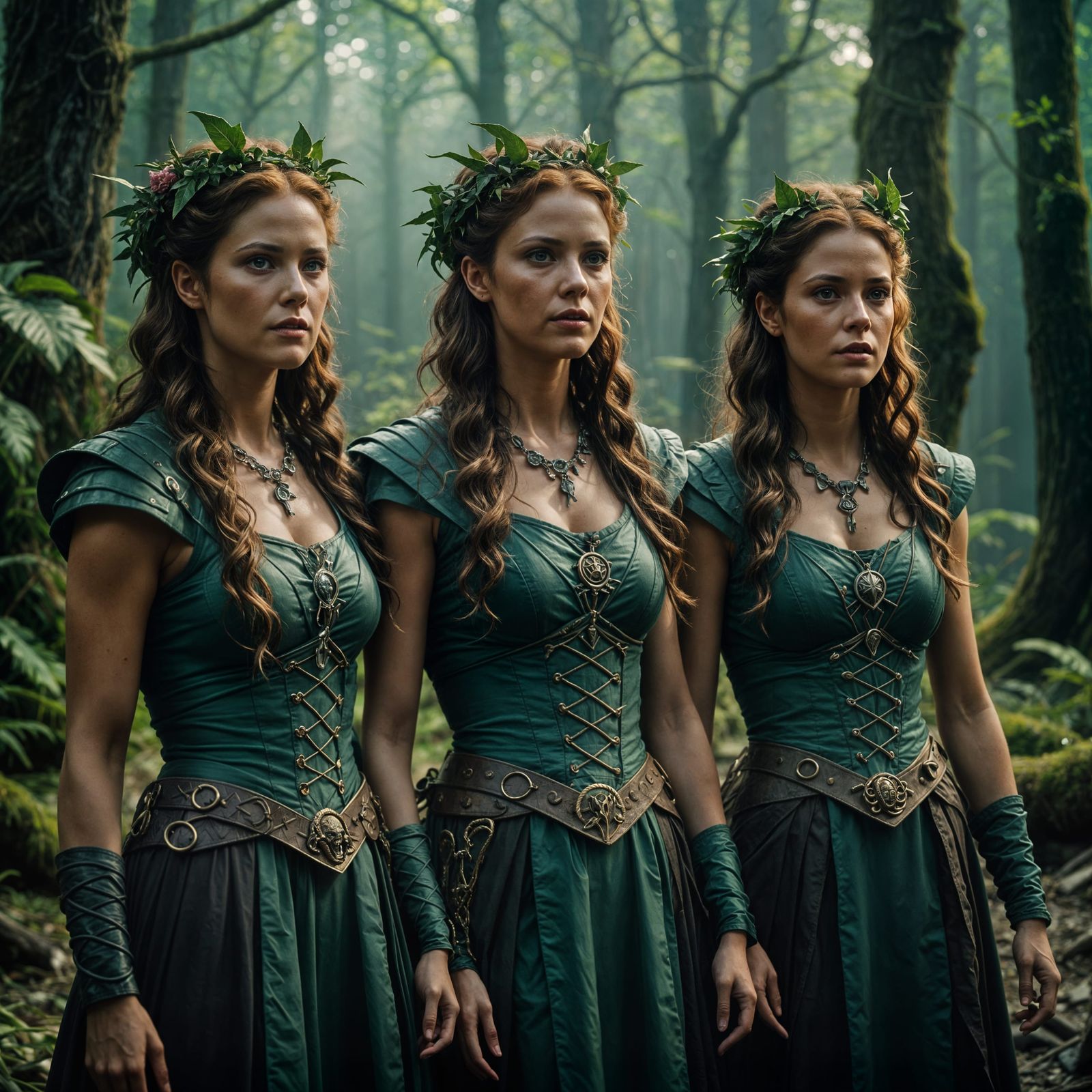 Dramatic Film Still of the Three Gorgon Sisters