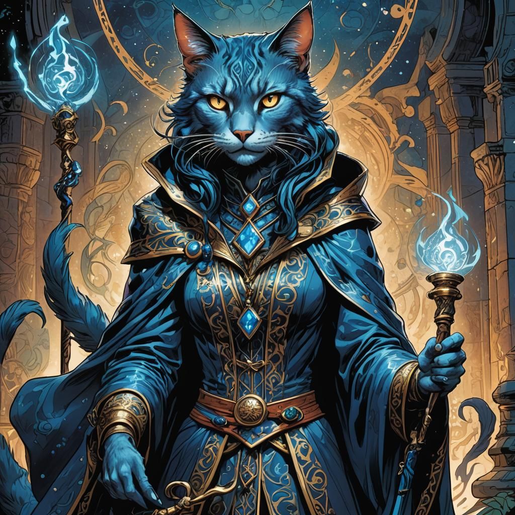 Blue Catfolk Sorceress in Comic Book Art
